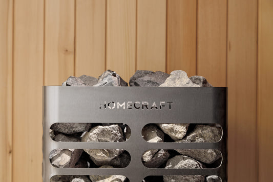 Revive heater against cedar with stones visible
