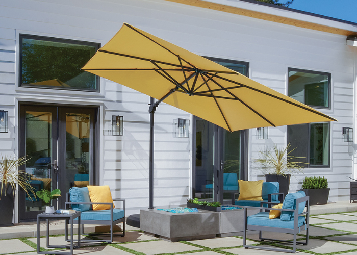 Treasure Garden - AG25T 10' Square Cantilever Umbrella - black / aruba (A) Sunbrella®