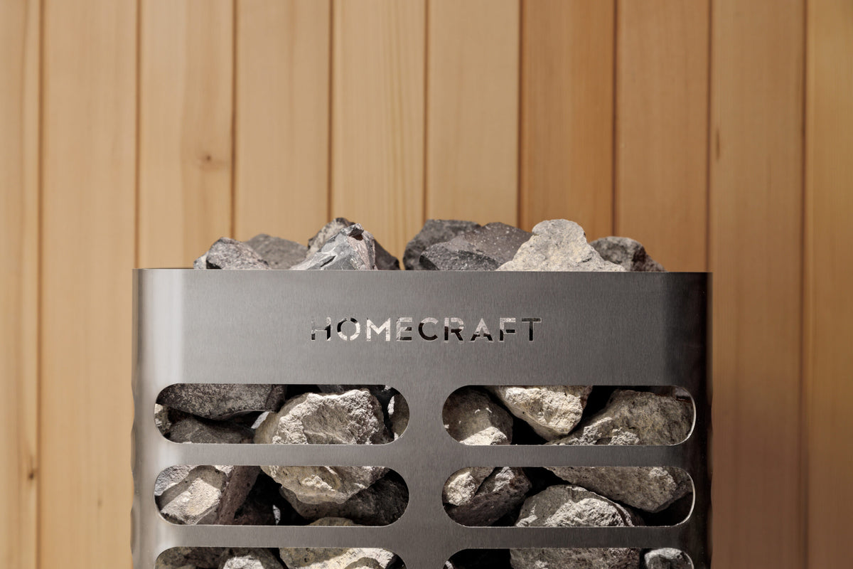 Revive heater against cedar with stones visible