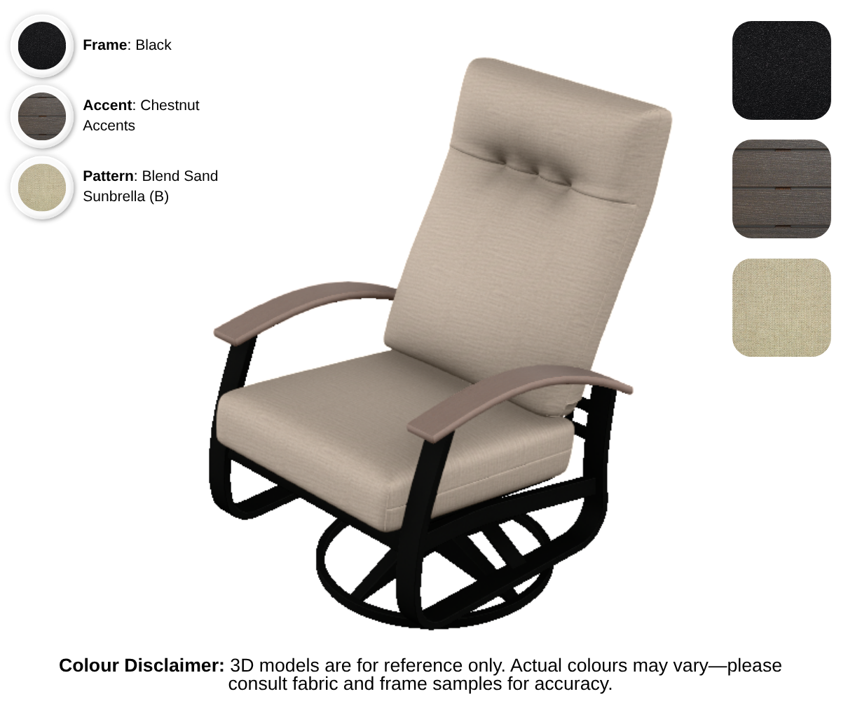 Telescope - Belle Isle - Cushion Supreme Swivel Rocker - black frame / chestnut accent / blend sand (B)