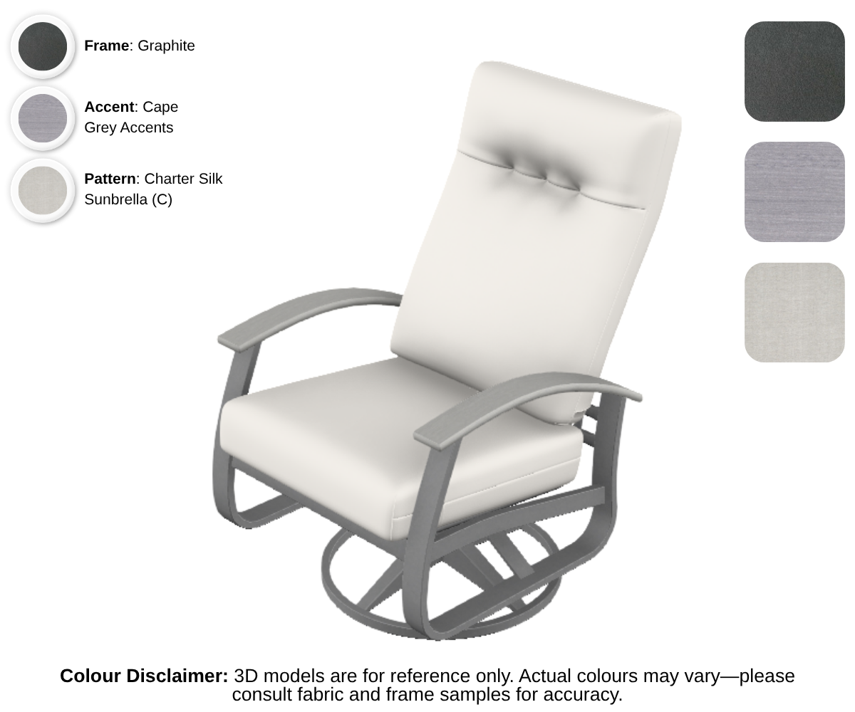 Telescope - Belle Isle - Cushion Supreme Swivel Rocker - graphite frame / cape grey accent / charter silk (C)