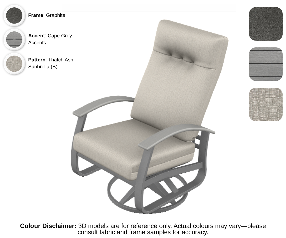 Telescope - Belle Isle - Cushion Supreme Swivel Rocker - graphite frame / cape grey accent / thatch ash (B)
