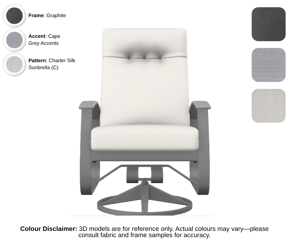 Telescope - Belle Isle - Cushion Supreme Swivel Rocker - graphite frame / cape grey accent / charter silk (C)