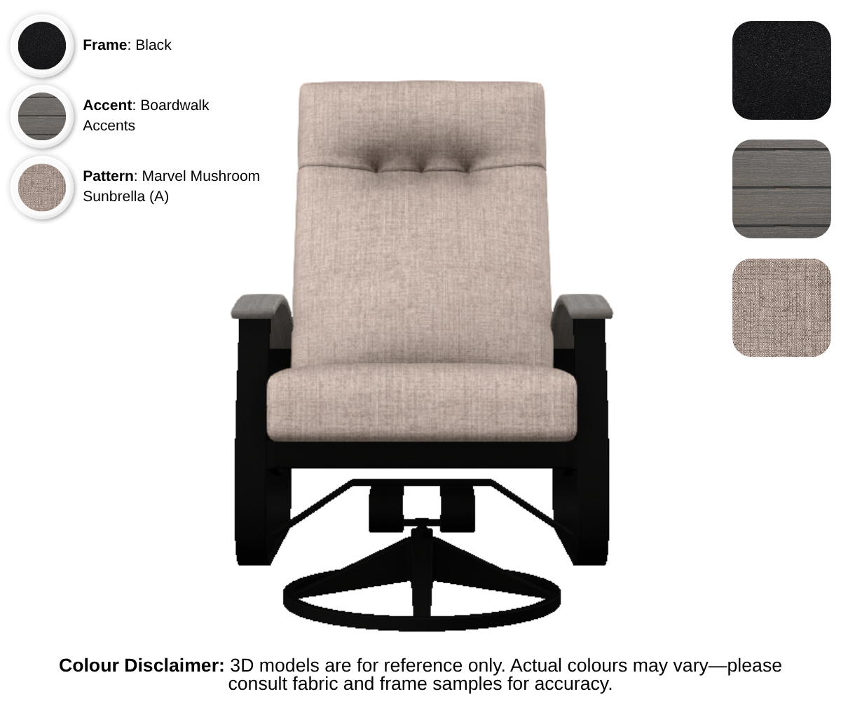 Telescope - Belle Isle - Cushion Supreme Swivel Rocker - black frame / boardwalk accent / marvel mushroom (A)