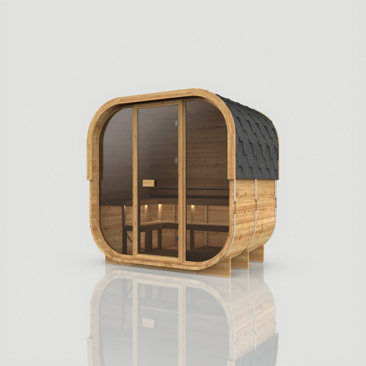 Hekla Cube 210 Scandi outdoor sauna with solid wooden back panel