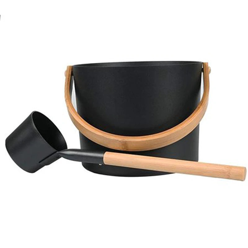 Matte black aluminum sauna bucket and ladle