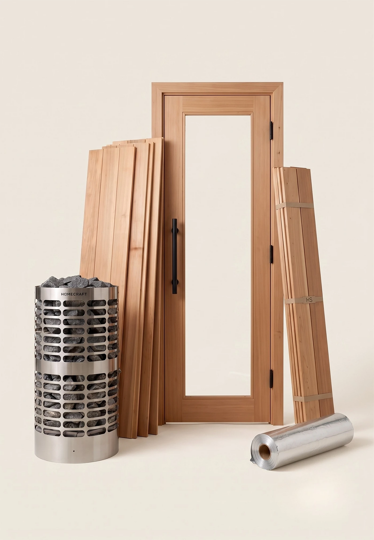 Homecraft cedar sauna kit with door, cedar panels and heater