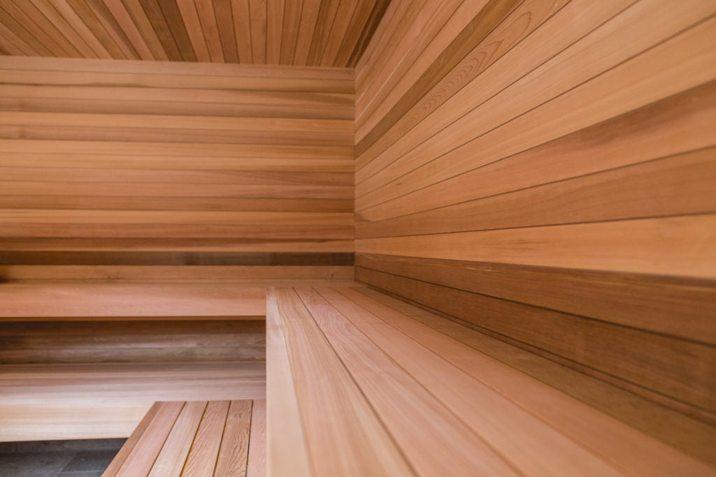 Cedar sauna kit interior with benches
