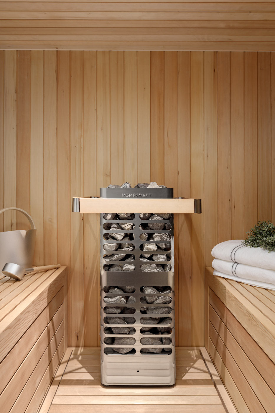 Revive heater with steel guard and wooden rail