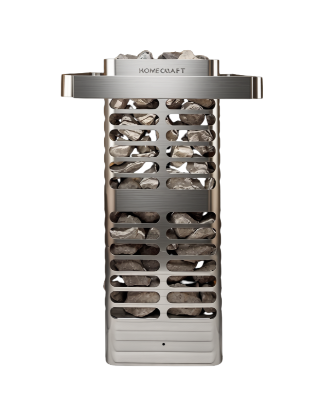 Stainless sauna heater guard with wooden top rail