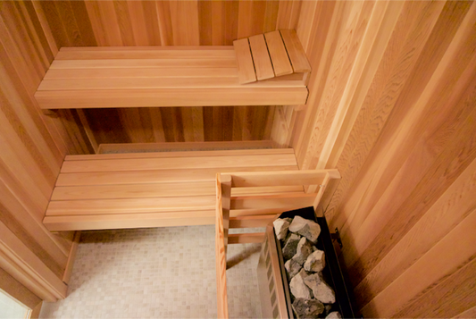 Small cedar sauna room built from a Homecraft kit