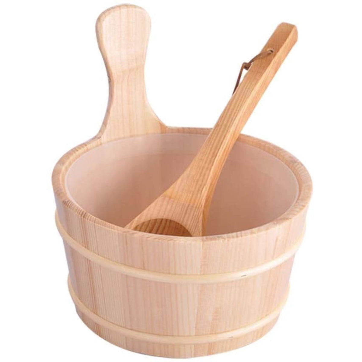 Wooden sauna bucket with matching ladle